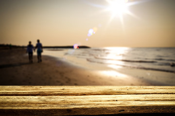 Desk of free space for your decoration and summer time on beach 