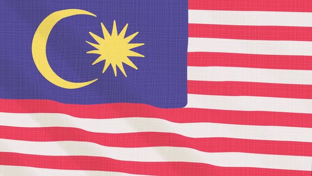 Malasya flag waving in the wind. Background with rough textile texture. Animation loop