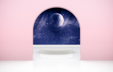 Natural beauty backdrop for product display. 3d natural night scene with landscape background. 
