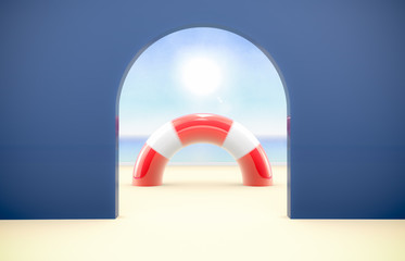Abstract 3d summer scene. 3d backdrop, product display. summer beach background.