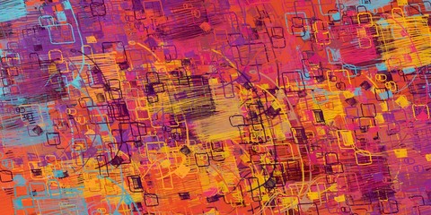 Fototapeta premium Artistic sketch backdrop material. Abstract geometric pattern. Chaos and random. Modern art drawing painting. 2d illustration. Digital texture wallpaper. 