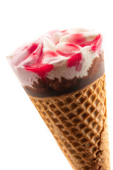 chocolate vanilla and cherry ice cream on white background