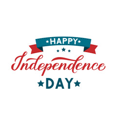 Happy Independence Day calligraphy hand lettering with ribbon. 4th of July retro celebration poster vector illustration. Easy to edit template for logo design, greeting card, banner, flyer, etc.