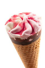 chocolate vanilla and cherry ice cream on white background