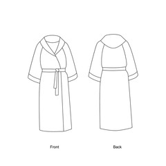 Bathrobe with hood technical drawing vector. Robe vector illustration. 