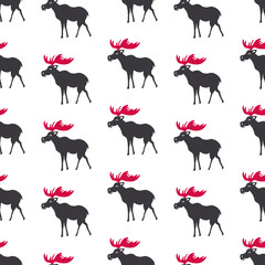 Elk vector cartoon illustration isolated on white background, Seamless pattern, Simple flat russian symbol, Moose silhouette backdrop decorative mammal sign for design zoo alphabet, travel advertising