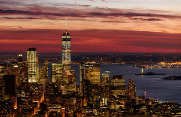 Manhattan skyline at dusk
