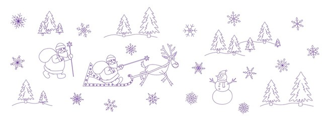 Santa Claus christmas doodle vector set. Happy New Year