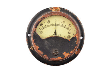Vintage amperemeter on white