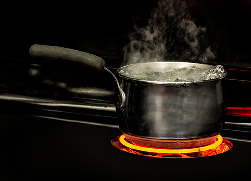 Pot of Water Boiling On The Stove