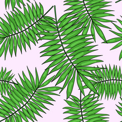 Seamless vector pattern with tropical palm leaf on white background. Good for  printing. Wallpaper and wrapping paper idea. Fabric seamless pattern.