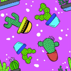 Seamless vector pattern with cactus on pink background. Good for printing. Wallpaper and textile design. Wrapping paper pattern.