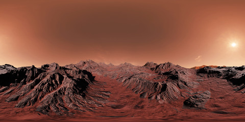 planet Mars, 8K HDRI map, spherical environment panorama background, light source rendering (3d equirectangular illustration)