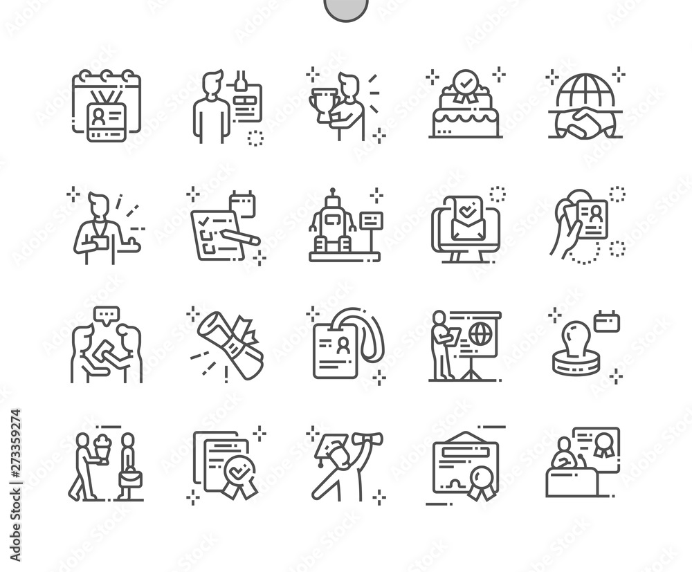 Aufkleber international accreditation day well-crafted pixel perfect vector thin line icons 30 2x grid for web