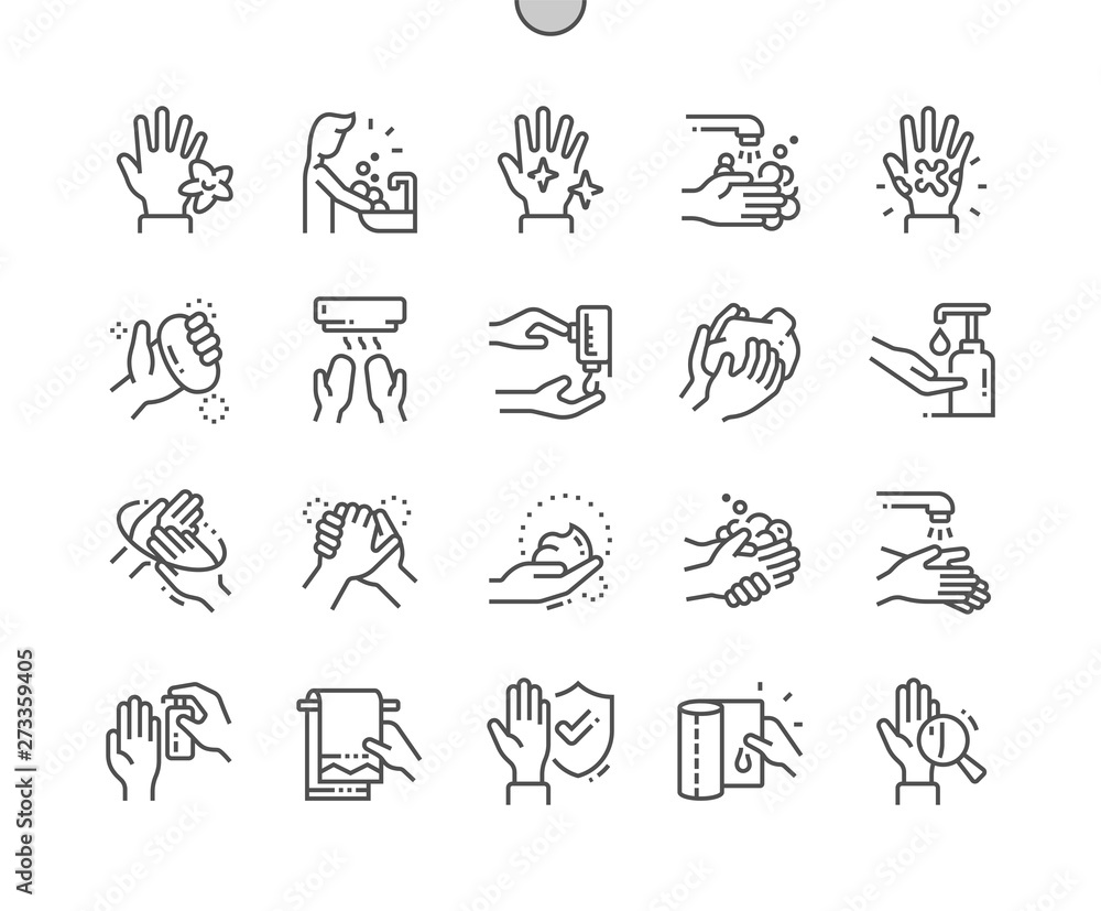 Poster hand hygiene well-crafted pixel perfect vector thin line icons 30 2x grid for web graphics and apps.