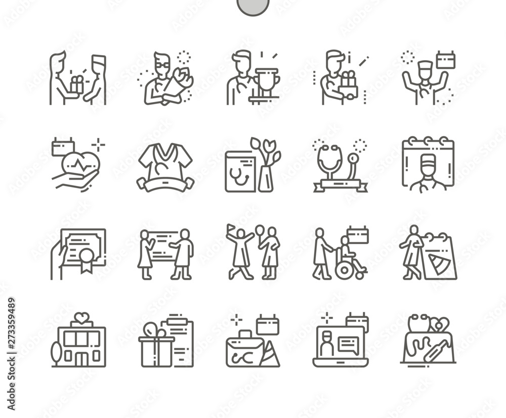 Poster day of the medical worker well-crafted pixel perfect vector thin line icons 30 2x grid for web graph