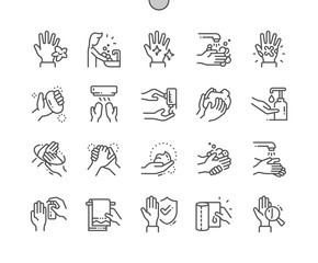 Hand hygiene Well-crafted Pixel Perfect Vector Thin Line Icons 30 2x Grid for Web Graphics and Apps. Simple Minimal Pictogram - obrazy, fototapety, plakaty