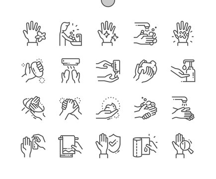 Hand hygiene Well-crafted Pixel Perfect Vector Thin Line Icons 30 2x Grid for Web Graphics and Apps. Simple Minimal Pictogram