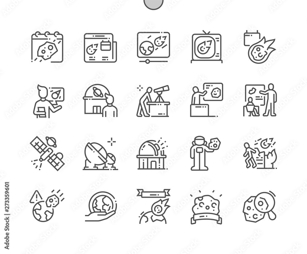 Poster Asteroid Day Well-crafted Pixel Perfect Vector Thin Line Icons 30 2x Grid for Web Graphics and Apps. Simple Minimal Pictogram