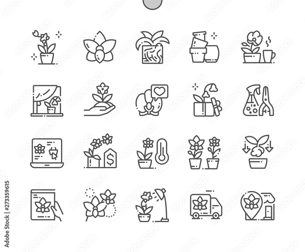 Poster orchids well-crafted pixel perfect vector thin line icons 30 2x grid for web graphics and apps. simp