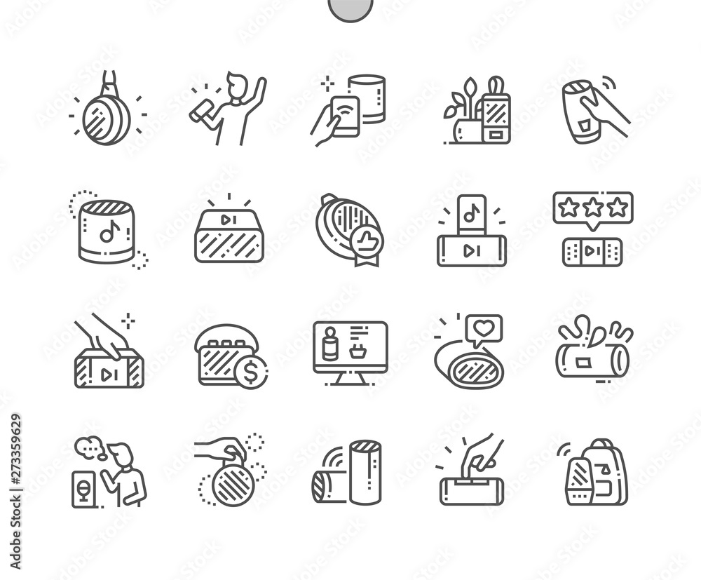 Poster portable bluetooth speaker well-crafted pixel perfect vector thin line icons 30 2x grid for web grap