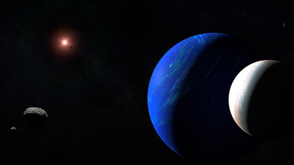 planet Neptune with its moon Triton and some other moons  © dottedyeti
