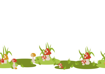 キノコのシームレスなパターン。 可愛い、マッシュルームの壁紙。