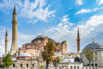 Close up of Hagia Sophia dome and minaret. Hagia Sophia is one of the most visited landmark of Istanbul, Turkey