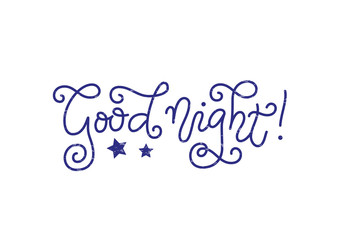 Modern mono line calligraphy lettering of Good night in blue with texture on white background