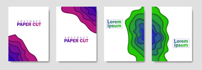 Modern creative set of posters with a 3d abstract background and paper cut shapes. Design layout, minimal template for flyers, website and business presentations. vector eps10