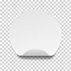Round empty adhesive paper sticker mock up with bent edge. Template of empty circle sticky label in mockup style. vector eps10