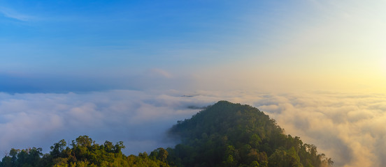 Sunrise and sea of mist, view from Aiyoeweng View Point at Yala, Thailand