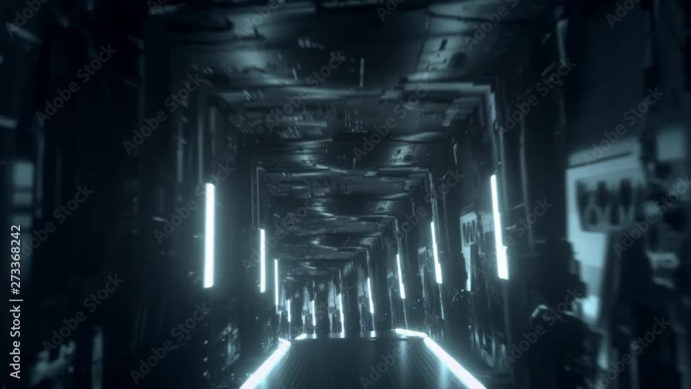 Poster sci-fi tunnel or spaceship corridor. abstract background. futuristic interior. motion design templat