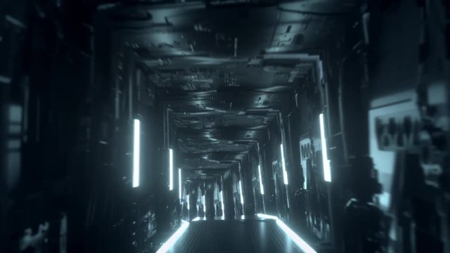 Sci-fi tunnel or spaceship corridor. Abstract background. Futuristic interior. Motion design template. 3d loop animation. Dynamic composition. 4K UHD