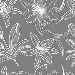 White and gray floral background.