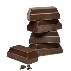 Chocolate block or bar with pieces isolated on white background including clipping path