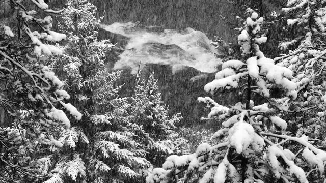 Snowing in Kepler Cascades, Yellowstone National Park, Wyoming, Usa, North America, America