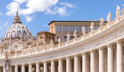 Saint Peter's Basilica dome and colonnade detail, Vatican City.