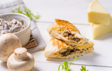 grilled stuffed pita with mushrooms and melted cheese