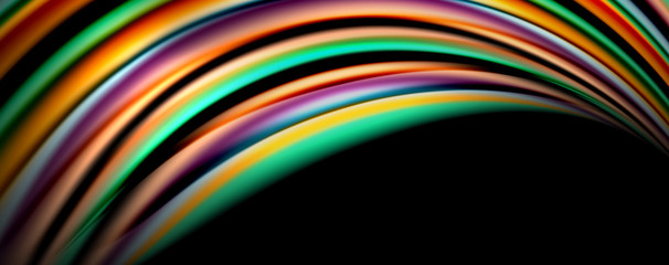 Fluid color swirls on black. Modern background with trendy design