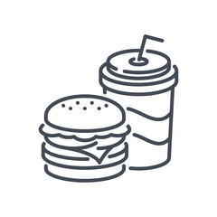 Fast food line icon. Hamburger and soft drink outline icon. Takeaway vector sign.