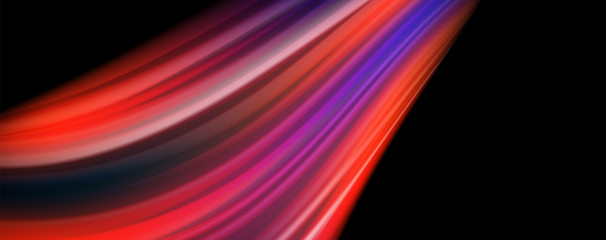 Fluid liquid color wave lines, glowing colorful light effect, abstract composition template. Geometric technology abstract pattern. Movement concept