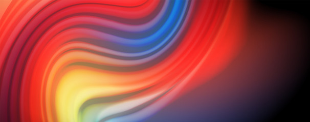 Abstract wave lines fluid rainbow style color stripes on black background. Artistic illustration for presentation, app wallpaper, banner or poster