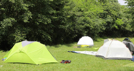 Many modern igloo tents in camp site