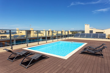 Modern pool for tourists on the roof of the building.
