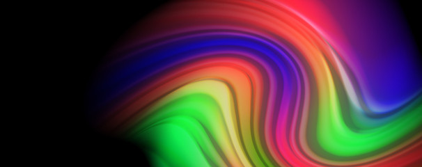 Modern rainbow liquid color flow colorful poster. Wave Liquid shape in black color background. Abstract composition