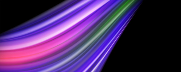 Fluid liquid color wave lines, glowing colorful light effect, abstract composition template. Geometric technology abstract pattern. Movement concept