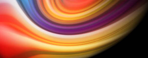 Abstract wave lines fluid rainbow style color stripes on black background. Artistic illustration for presentation, app wallpaper, banner or poster