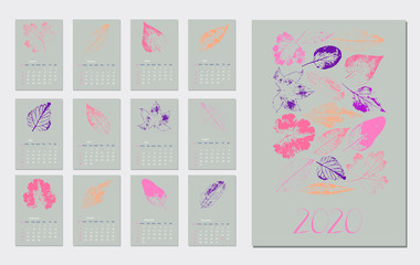 Calendar Layout for 2020 years.