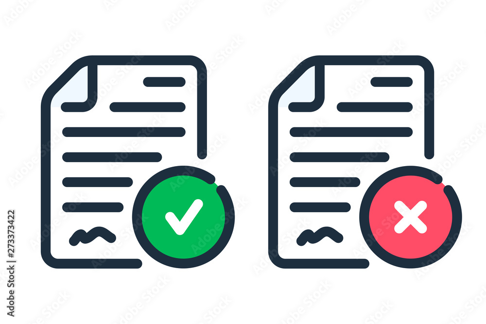 Fototapete Agreement color line icon. Documentation status linear vector illustration. Request for proposal outline sign with pen and check mark.